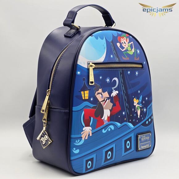 Loungefly Disney Peter Pan Jolly Roger Tinker Bell Blue Mini Backpack Bag New - Picture 2 of 6